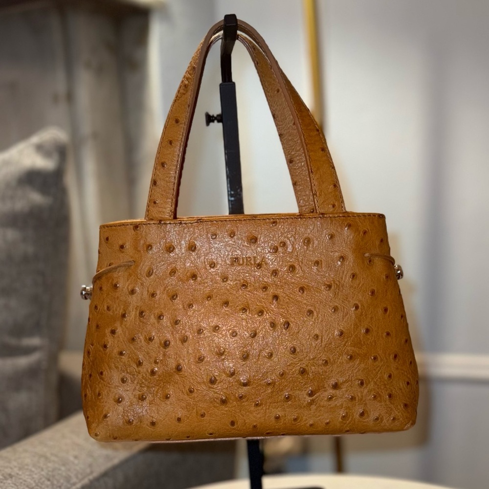 Furla Vintage Ostrich Embossed Leather Two Way Bag (EUC) and Dustbag - Picture 2 of 16